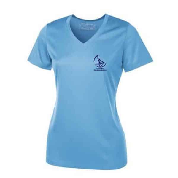 t-shirt bleu caroline à manches courtes pour femme vue de face pour la boutique